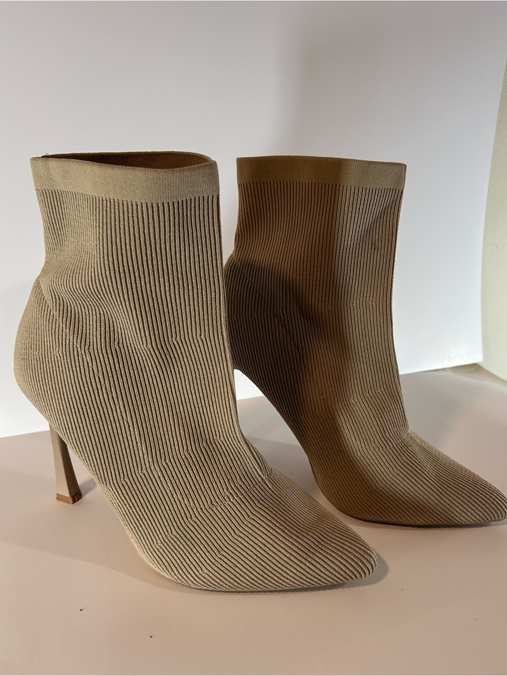 Forever 21 Ribbed Knit Pointed Toe Ankle Booties - Tan